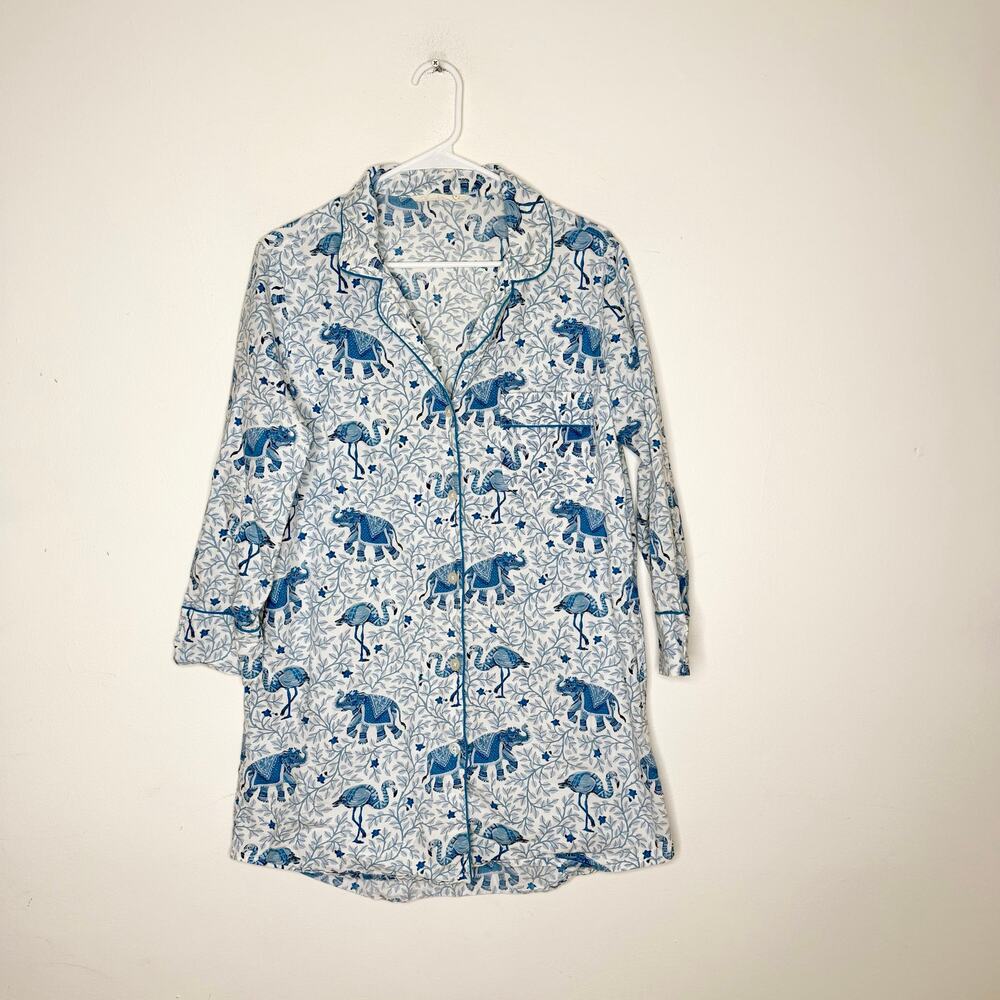 Printfresh Blue Elephant Long Sleeve Button Down Sleep Shirt